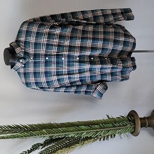 Old Navy Slim fit green and blue plaid long sleeve flannel shirt Size XXL Tall
